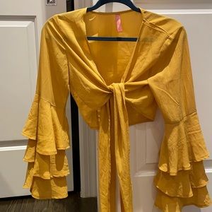 PRINCESS POLLY Yellow Tie Front Top